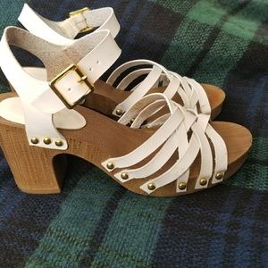 White Strappy Block Heels